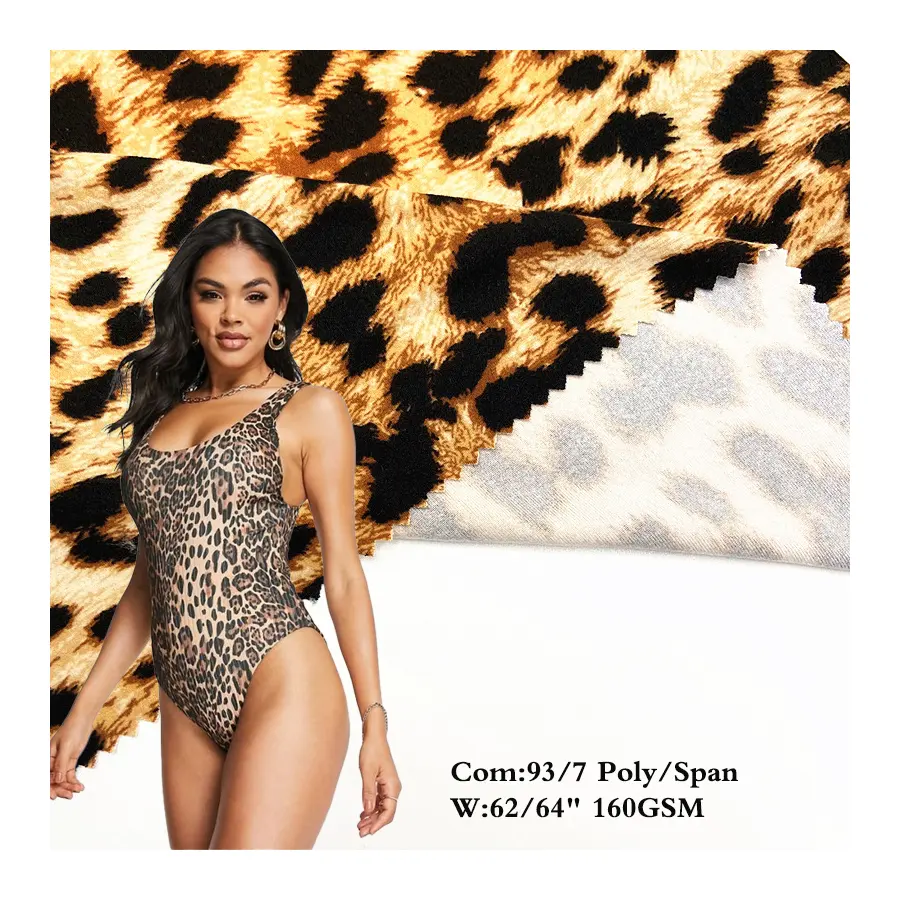 160GSM lightweight 93% polyester 7% spandex leopard animal printed spandex polyester spandex jersey stretch fabric for swimwear