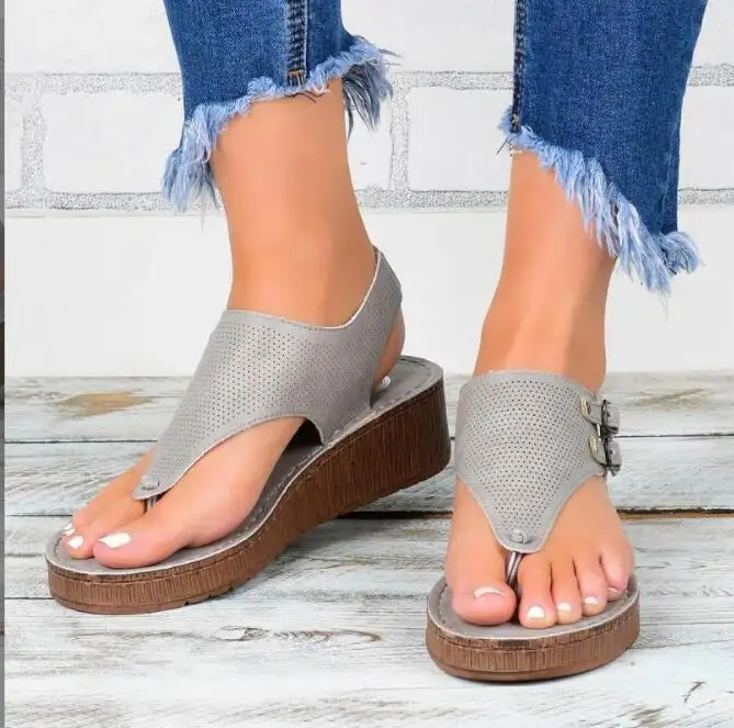 Sandalias de cuña con boca de pez para mujer, calzado con hebilla a la moda de fondo grueso, zapatillas y sandalias de verano