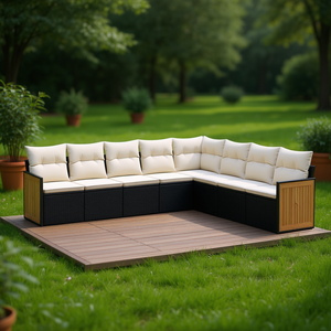 Black And Cream Garden <b>Sofa</b> <b>Set</b> With Cushions Outdoor Furniture UV Resistant PE Rattan Contemporary Design Waterproof - Product Image 2