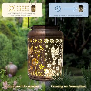 <b>Solar</b>-<b>powered</b> hummingbird hollowed-out metal LED <b>lanterns</b> are suitable for gardens and courtyards - Product Image 3