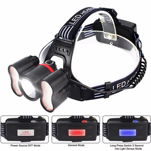 Nouvelle <span class=keywords><strong>lampe</strong></span> <span class=keywords><strong>frontale</strong></span> tactique à LED T6 super lumineuse, 4000 mAh, haute puissance, faisceau large réglable, rechargeable par USB, lampes de poche à LED - Product Image 1