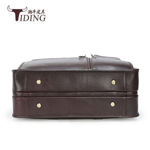 Tiding Genuine Leather Business <b>Briefcase</b> 15.6 Inch Laptop Bag Men's Coffee Color Top Grain Cowhide - Product Image 3