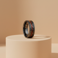 Bague de fiançailles et de mariage tendance pour homme en carbure de tungstène noir avec incrustation de météorite et d'os de dinosaure
