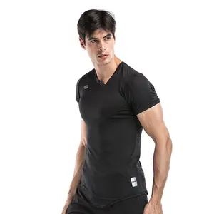 Camiseta de manga corta asimétrica con cuello en V para hombre, ropa atlética para correr y gimnasio