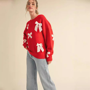 Pull en tricot à col rond personnalisé, décontracté, avec nœud à paillettes, pull ample <span class=keywords><strong>pour</strong></span> femmes, nouveauté - Product Image 3