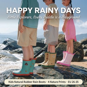 <span class=keywords><strong>Stivali</strong></span> da Pioggia per Bambini in Gomma Naturale Eco-Friendly con Stampa Naturale, Punta Larga Allargata, Anello di Trazione per Facile Indossatura e Rimozione, Impermeabili, per Bambini Piccoli - Product Image 3