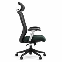 Chaise de bureau ergonomique à dossier haut en maille, avec soutien lombaire réglable, respirante, avec appui-tête, base 5 étoiles, vert foncé