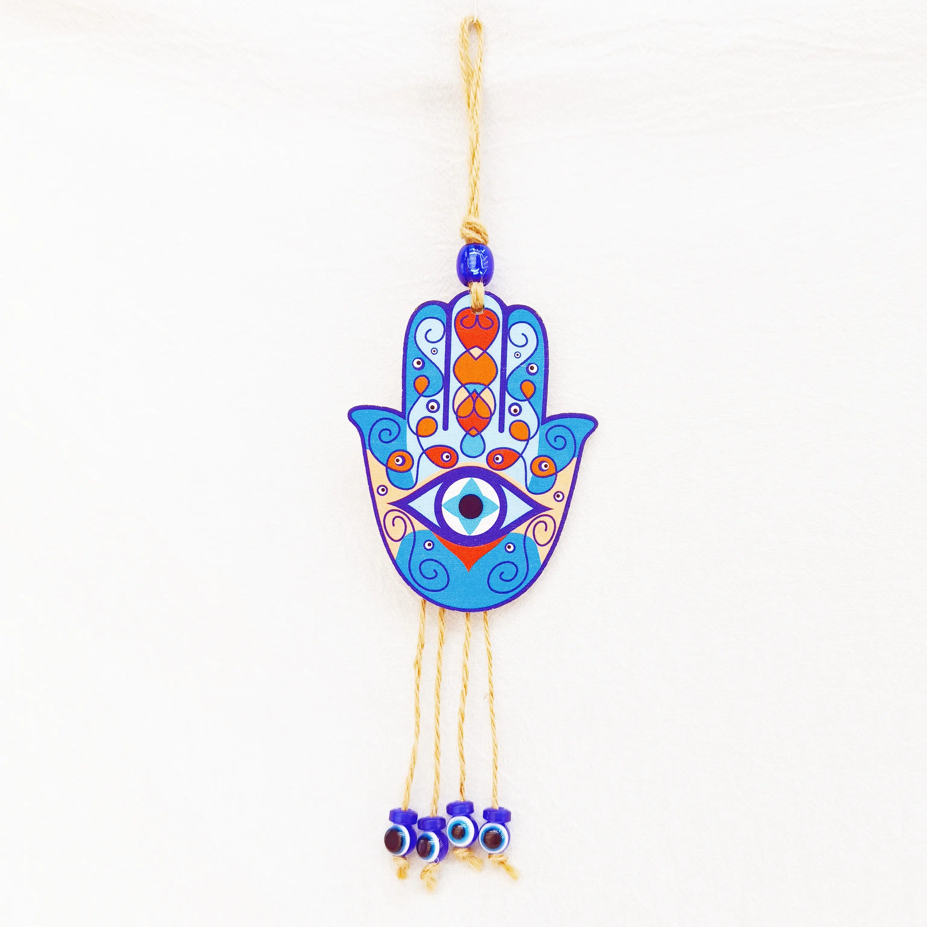 Amuleto de madera de Fátima, colgante de pared de mano, ornamento de cristal hecho a mano, ojo malvado, decoración del hogar