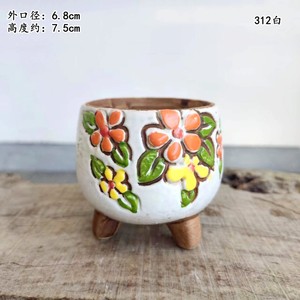 Mini jardinières en céramique personnalisées respirantes <span class=keywords><strong>de</strong></span> style coréen peintes à la main en relief en <span class=keywords><strong>poterie</strong></span> grossière pour plantes succulentes - Product Image 4