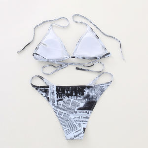 Halter Tie Back Swim Wear Micro <strong>Bikini</strong> <strong>Swimsuit</strong> Models Newspaper Print Sexy <strong>Thong</strong> <strong>Bikini</strong> - Product Image 2