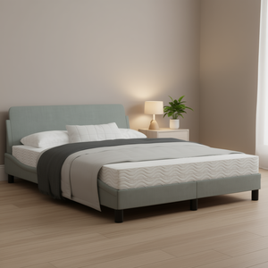 Cadre de lit rembourré en tissu gris clair, design moderne, taille Queen, meubles de chambre à coucher - Product Image 2