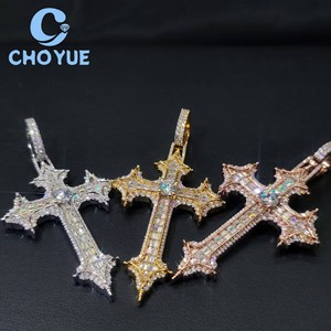 Top Quality 925 Sterling <b>Silver</b> Moissanite Cross Pendant Round Cut Hip Hop <b>Charm</b> for Men Women Pass Diamond Tester with GRA - Product Image 1