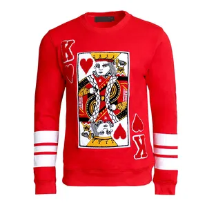 CaiNan custom logo crew neck letter embroidery red wool knit pullover king of hearts sweater men