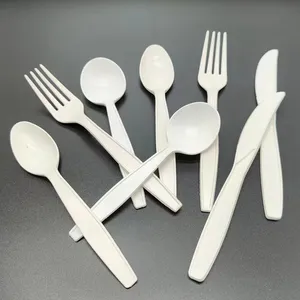 7 inci gratis sampel sendok tepung jagung/pisau/garpu Set alat makan stabil kompos untuk pesta atau makanan makanan