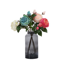 Rose artificielle en soie Austin à tige unique, style jardin anglais, avec 1 grande fleur et 2 boutons, pour la décoration de la maison, des mariages et des vases, vente en gros