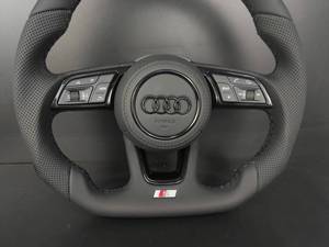 Volant de direction pour <span class=keywords><strong>Audi</strong></span> A3 A4 A5 A6 Q3 Q5 R8 <span class=keywords><strong>TT</strong></span> Q7 S-line |   Cuir Nappa & Perforé |   Volant sport à fond plat - Product Image 4