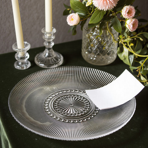 Vente directe d'usine en gros <span class=keywords><strong>Assiette</strong></span> à dîner transparente en <span class=keywords><strong>verre</strong></span> à rayures Ensemble de trois pièces <span class=keywords><strong>Assiette</strong></span> de présentation pour mariage Événement - Product Image 2