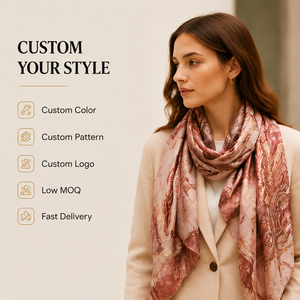 Custom Satin-Like Gold Foil <b>Scarf</b> 180x90cm Personalized Logo Pattern Shawl OEM ODM <b>Large</b> Fashion Wrap Supplier - Product Image 3