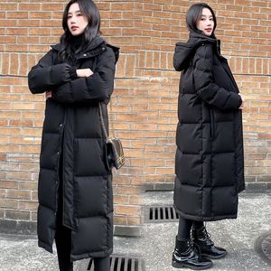 Veste bomber d'hiver pour femme, longue jusqu'aux genoux, imperméable, à capuche, rembourrage en polyester, rembourrage épais, fermeture éclair, poches pour - Product Image 2
