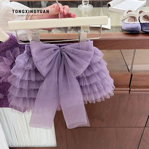 Tongxingyuan Girls Tutu Skirt Purple Layered Bowknot Cotton Childrens Dress Autumn Style - Product Image 1
