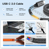 Câble USB C vers C tressé en silicone 2.0 UNIEAN, vente en gros d'usine, câble de charge rapide 3A de type C, câbles de données pour iPhone vers Android