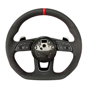Volante deportivo de cuero con fondo plano para <span class=keywords><strong>Audi</strong></span> S6 S7 A4 A5 A6 A7 Q3 Q5 A3 S3 S8 R8 cuero negro perforado mejorado - Product Image 2