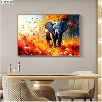 Peinture en porcelaine cristalline grand format d'éléphant fleuri, décor d'intérieur 5D animaux sauvages pour salon et chambre à coucher, vente en gros