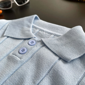 Ensemble de vêtements pour garçon, été 2026, polo en tricot bleu + pantalon capri blanc, ensemble décontracté 2 pièces - Product Image 4