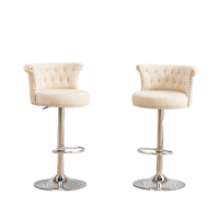 Tabouret de bar moderne et contemporain en velours avec base réglable en chrome noir pour hôtels et salles à manger
