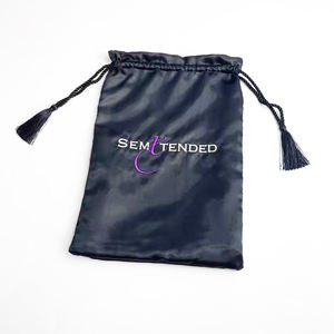 Bolsas de Regalo de Satén Negro de Lujo, Bolsas con Cordón Bordadas Personalizadas con Borlas para Joyería y Embalaje de Regalos - Product Image 6