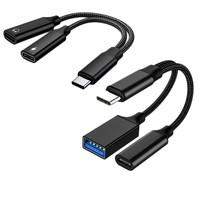 Adaptor USB C OTG 2 in 1 dengan Pengisian Daya PD 10W |   Tipe C ke USB a + USB C |   Data & Pengisian Daya Secara Bersamaan