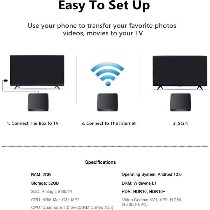 For DCOLOR Android TV Box  for Google Certification 4K HDR Streaming WiFi 5 for Dolby Audio 2GB RAM 32GB ROM 1-Year
