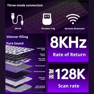 <span class=keywords><strong>Clavier</strong></span> mécanique sans fil AULA MINI60 HE Tri-mode avec interrupteurs magnétiques, taux de polling de 8000 Hz, rétroéclairage RGB, <span class=keywords><strong>clavier</strong></span> pour joueurs FPS Esports - Product Image 3