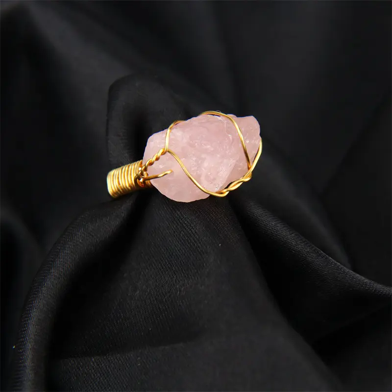 Anel de pedra preciosa da moda envoltório de arame artesanal cura cristal ametistas anéis de quartzo irregulares