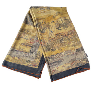 Bufandas con patrón de elemento de estilo nacional chino antiguo, bufandas de lana de seda personalizadas, chales, envoltura de Cachemira con borde naranja enrollado a mano - Product Image 5