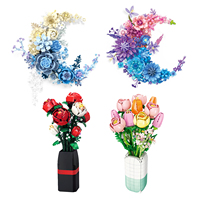 Ensemble de blocs de construction créatifs DIY pour bouquet de fleurs, roses, tulipes, tournesols, fleurs en briques, jouet décoratif coloré pour la maison et le bureau JJ9010-9163
