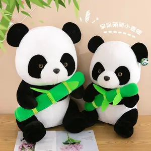 Großhandel Unisex schwarz und weiß Pandabär weiches Spielzeug individuell gefülltes Tierplüsch mit Bambusbürzel kinder schöne Geschenke und Spielzeuge