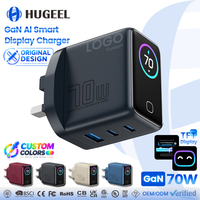 Chargeur mural USB C GaN 70W avec écran TFT intelligent pour téléphone et ordinateur portable, vente en gros d'usine HUGEEL, adaptateur USB C à charge rapide