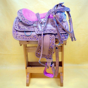 Selle de barrel racing occidentale haut de gamme peinte à la main en cuir véritable, équipement équestre personnalisé à motifs floraux, Inde A.T. - Product Image 1