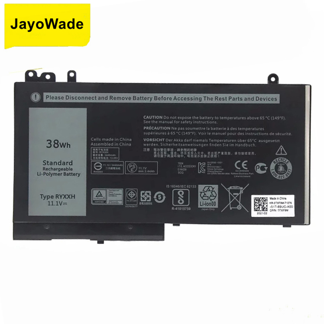 11.1V 38WH RYXXH Laptop Battery for Dell Latitude 12 5000 11 3150 3160 3550 E5250 E5450 E5550 Series Notebook 9P4D2 RYXXH