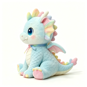 Peluche de Dragón Acuático Kawaii en Tonos Pastel con Alas de Arcoíris y Lazo – Adorable Animal de Peluche Sentado para Niños, Decoración de Cuarto Infantil y Regalos - Product Image 3