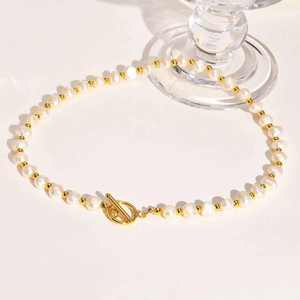 Collar de Perlas Naturales Minimalista, Joyería Oceánica de Moda, Chapado en Oro de 18k, Acero Inoxidable, Perlas de Agua Dulce para Mujer - Product Image 2