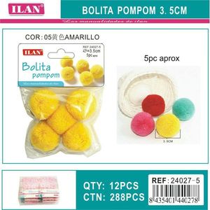 Pallina di pon pon Iln 3,5 cm gialla per artigianato - Product Image 1