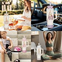 Lot de 6 accessoires pour gobelet isotherme de 40 oz : breloque réutilisable pour bouteille d'eau avec poignée, corde, paille, bouchon et protège-gobelet en silicone