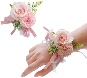 ชุดดอกไม้ผูกข้อมือ Boutonniere ดอกไม้ทำมือ,ช่อดอกไม้ประดิษฐ์สำหรับตกแต่งงานพรอมงานแต่งงาน