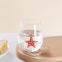Verre à boire sans pied en borosilicate soufflé à la main, design étoile de mer 3D, 410 ml, avec bouchon de paille, compatible lave-vaisselle et micro-ondes, pour le thé