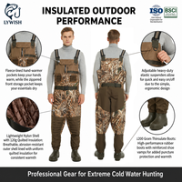Wader de chasse respirant camouflage OEM haute performance 1200g Thinsulate avec bottes intégrées – Équipement professionnel pour la chasse en eau froide