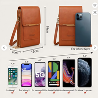 Kadınlar için Dokunmatik Ekranlı Çapraz Askılı Telefon Çantası, Kart Yuvalı PU Deri Fermuarlı Cüzdan, Küçük Şirin Moda Çantası