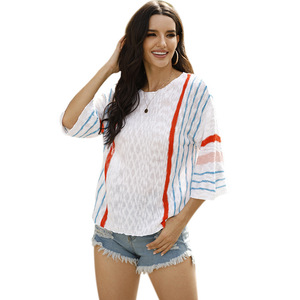 Suéter de manga acampanada para mujer, <span class=keywords><strong>jersey</strong></span> con <span class=keywords><strong>rayas</strong></span> verticales a la moda, de Color europeo y americano, novedad de primavera - Product Image 1