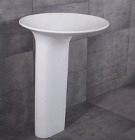 Lavabo de salle de bain autoportant sur pied, évier à surface solide, vasque ovale en pierre en fonte et résine